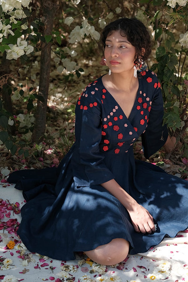 Okhai 'Bounce' Pure Linen Hand Embroidered Dress