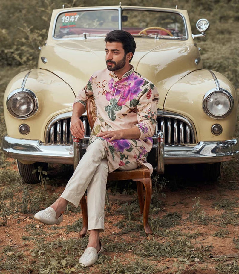 FLORAL PRINTED SILK KURTA SET
