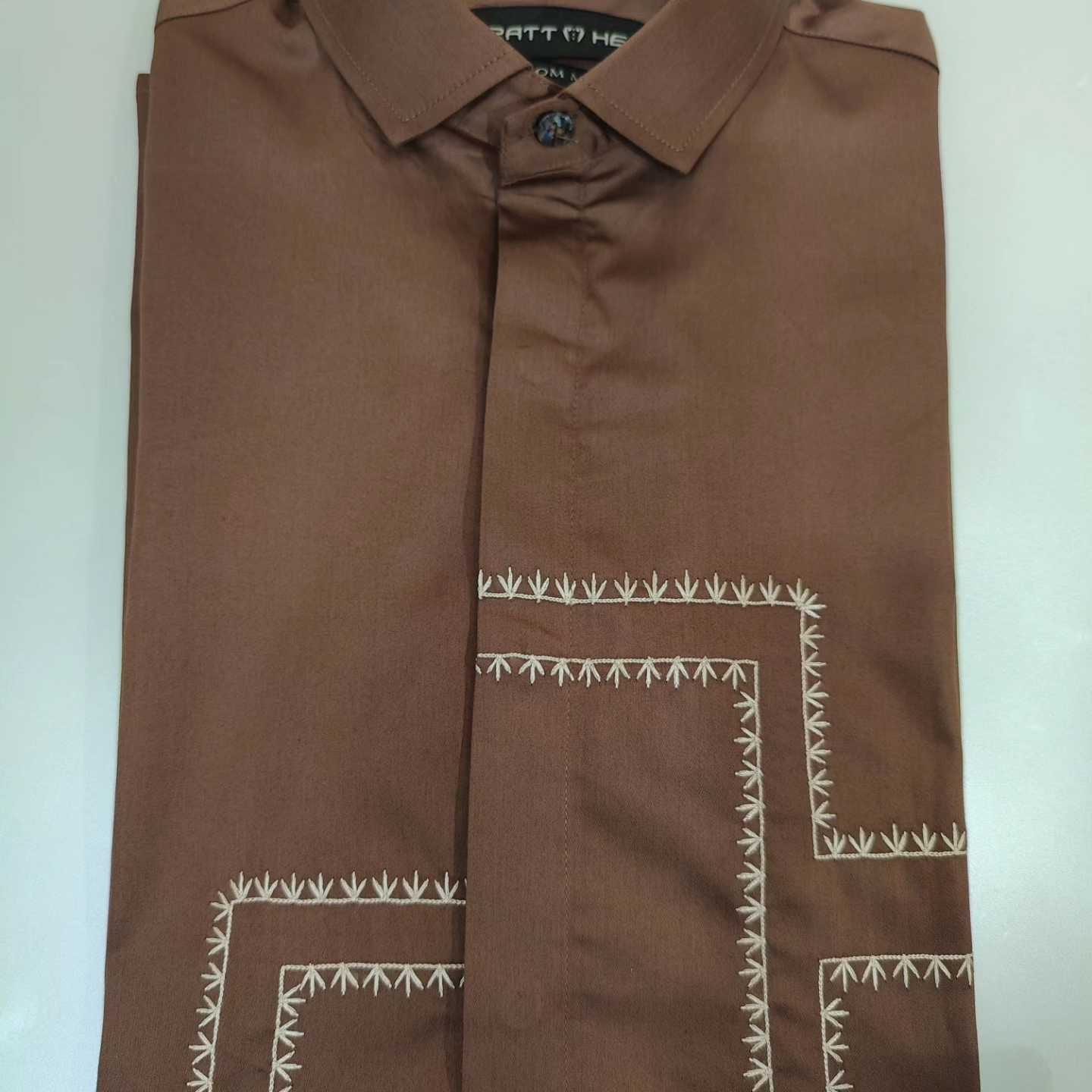 Mud Brown Embroidered Designer Men Shirt